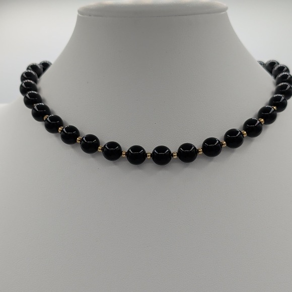 Monet Jewelry - Vintage‎ Monet Black Beaded Choker Necklace Gold Tone Spacers 15"
